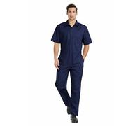 TOPTIE Men's Short-Sleeve Coverall Work Jumpsuit Lightweight with Zipper Front Elastic Waist, Navy Coverall