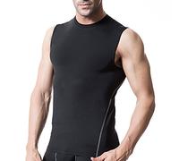 TOPTIE Men's Sleeveless Compression Shirt, Sports Base Layer Tank Top, Athletic Workout Shirt-Black-S