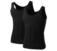 TOPTIE Men's Slimming Body Shaper Compression Shirt, Shapewear Sculpting Vest Muscle Tank-2 Pack Black-XXL