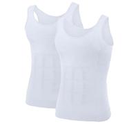 TOPTIE Men's Slimming Body Shaper Compression Shirt, Shapewear Sculpting Vest Muscle Tank-2 Pack White-L