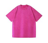 TOPTIE Oversized T Shirt Cotton Vintage Washed Tee Loose Fit Unisex Tops Drop Shoulder-rose red-S