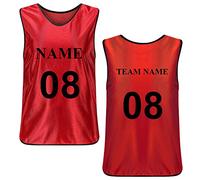 TOPTIE Personalised Soccer Pinnies Scrimmage Training Vest Custom Football Jersey Sports Bibs for Adults and Youth-Red-L