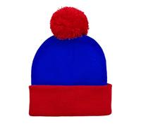 TOPTIE Pom Pom Beanie Hat 2-Tone Long Cuff Knit Color Block Winter Beanie Skull Cap for Men & Women-BlueRed