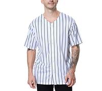 TOPTIE Sportswear Pinstripe Baseball Jersey for Men and Boys, Hip Hop Button-Down Jersey-White Black-S