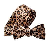 TOPTIE Unisex Leopard Print Skinny Tie & Bowtie Set Animal Print Necktie Bow Tie
