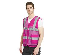 TOPTIE Unisex US Big Mesh Volunteer Vest Zipper Front Safety Vest with Reflective Strips and Pockets-Hot Pink-US M