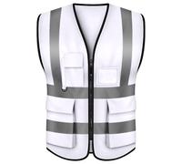 TOPTIE White Safety Vest, Incident Command Vest with 5 Pockets and High Visibility 2" Reflective Strips-White-XL
