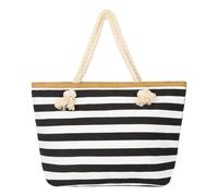 TOPTIE Women Canvas Tote Shoulder Beach Bag with Top Zipper Closure and Rope Handles for Travel, Shopping-Black Stripes