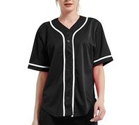 TOPTIE Women's Baseball Jersey Hip Hop Hipster Button Down Baseball T-Shirt-Black White-XS