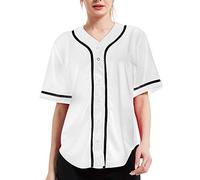 TOPTIE Women's Baseball Jersey Hip Hop Hipster Button Down Baseball T-Shirt-White Black-M
