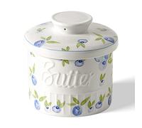 Toptier Butter Crock for Counter With Water Line, On Demand Spreadable Butter, Ceramic Butter Keeper to Leave On Counter, French Butter Dish with Lid, (Yummy Blueberry)