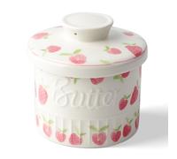 Toptier Butter Crock for Counter with Water Line, On Demand Spreadable Butter, Ceramic Butter Keeper to Leave On Counter, French Butter Dish with Lid (Strawberry)