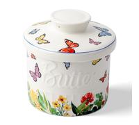 Toptier Butter Crock for Counter with Water Line, On Demand Spreadable Butter, Ceramic Butter Keeper to Leave On Counter, French Butter Dish with Lid (Butterfly)