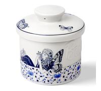 Toptier Butter Crock for Counter With Water Line, On Demand Spreadable Butter, Ceramic Butter Keeper to Leave On Counter, French Butter Dish with Lid, (Interlock Branch Lotus)