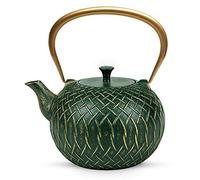 Toptier Japanese Cast Iron Teapot, 34 Oz / 1000 ml, Green, Stove Top Safe, With Infuser