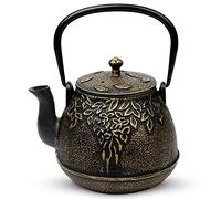 Toptier Japanese Cast Iron Teapot with Stainless Steel Tea Infuser, Durable Cast Iron Kettle Set, Retro Design Tea Kettle Coated with Full Enameled Interior (54 oz / 1600 ml, Black)