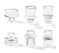 Toptime Candle Holders Set of 6, Glass Candlestick Holders Pinstripe Pattern, Reversible Tealight & Taper Candle Holder, Transparent Crystal Tea Light Candle Holder for Wedding Dinner Party Festival