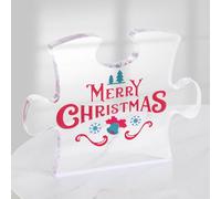 Toptime Christmas Decorations Indoor, Transparent Puzzle-Shaped Acrylic Plaque with Merry Christmas Tree Bell, Xmas Gifts for Women Men, Christmas Ornaments for Table, Office Desk, Mantle, Shelf