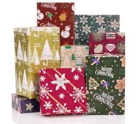 Toptime Christmas Wrapping Paper, 8 Sheets Gift Wrapping Paper with Christmas Tree Snowflakes Snowman, Colorful Xmas Wrapping Paper for Kids, Thick Gift Wrap for New Year, Holiday, Party, 70x50cm
