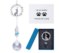 Toptime Dog Memorial Gifts, Pet Memorial Sun Catcher for Loss of Dog, 3D Puppy Wreath Relief Crystal Suncatcher with Paw Print Card, Hanging Rainbow Sun Catchers for Windows Garden Balcony Decor