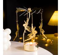 Toptime Spinning Candle Holders, Gold Carousel Tea Light Candle Holders Fairy Themed, Metal Rotary Tealight Holders, Romantic Living Room Accessories for Table Centerpiece, Christmas, Valentine's Day