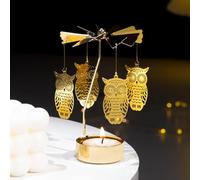Toptime Tea Light Candle Holders, Carousel Candle Holder Owls Themed, Romantic Metal Gold Candle Holders, Decorative Home Accessories Candle Spinner for Table Centerpiece, Christmas, Valentine's Day