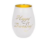 Toptime Tea Light Candle Holders, Glass Candle Holder with Happy Birthday Engravings, White Gold Tealight Holders for Living Room Table Decor, Unique Tea Light Holder Birthday Gifts for Women Men