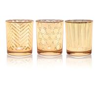 Toptime Tea Light Candle Holders, Gold Votive Candle Holder Set of 3, Glass Tealight Holders with Stripe Honeycomb Wavy Lines Pattern, Romantic Table Centrepiece for Wedding, Party, Home Decor