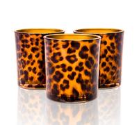 Toptime Tea Light Candle Holders, Leopard Print Candle Holders Set of 3, Creative Votive Candle Holder Cheetah, Glass Candle Holder Tealight Holders for Party, Anniversary, Christmas Table Decoration