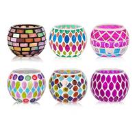 Toptime Tea Light Candle Holders, Set of 6 Mosaic Glass Candle Holder Coloured Tealight Holders, Romantic Votive Candle Holder Handmade Round Candle Holders for Party, Wedding, Christmas Day