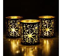 Toptime Tea Light Candle Holders, Star Pattern Glass Candle Holders Set of 3, Romantic Tealight Holder for Table Centrepiece, Gold and Black Votive Candles Holder for Christmas, Anniversary, Birthday