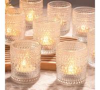 Toptime Tea Light Candle Holders, Votive Candle Holders Set of 12, Clear Glass Candle Holder with Embossed Dot Pattern, Romantic Vintage Small Tealight Holders for Wedding, Birthday, Christmas