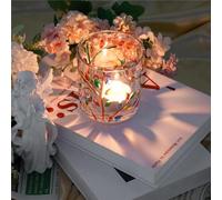 Toptime Tea Light Holder, Stained Glass Candle Holder with Branches Leaves Patterns, Romantic Transparent Votive Candle Holder, Glass Candle Jars for Table Centrepiece, Christmas, Party, Home Decor