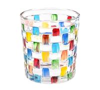 Toptime Tea Light Holder with Stained Glass & Woven Pattern, Romantic Color Clash Votive & Christmas Candle Holder for Table Centrepiece, Holiday & Party Home Decor