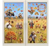 Toptime Window Stickers for Glass, 9 Sheet Double-Sided Autumn Decorations Window Decals, 85 PCS Reusable Window Clings with Pumpkin Leaves, Removable Self-Adhesive Static Thanksgiving Decorations