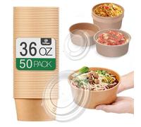 TOPtoper 36Oz 50Pcs Large Paper Bowls with Lids, Disposable Soup Serving Bowls Bulk Party Supplies for Hot/Cold Food, Soup (36 OZ)