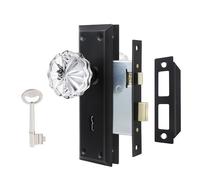 ToPToToo 2 Pack Mortise Lock Set Interior Door, Crystal Glass Door Knobs with Lock and Skeleton Key, Old Door Knob Replacement, Vintage Antique Door Handle, Matte Black Finish