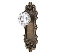 ToPToToo Antique Brass Dummy Door Knob Interior, Antique Single Side Glass Closet Door Knobs Replacement Vintage Crystal Cabinet Dummy Door Handles No Lock,2 Pack