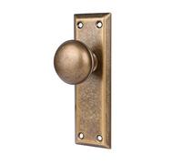 ToPToToo Dummy Door Knob Interior, Inactive Door Knobs for Closet, Antique Bifold Door Knobs Replacement, Single-Side Dummy Old Style Door Handle, Vintage Brass, 2 Pack