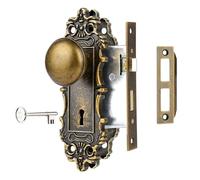 ToPToToo Mortise Lock Set for Interior Door, Antique Brass Door Knob with Lock and Skeleton Key, Antique Old Style Door Knob Lock Replacement, Vintage Mortise Door Knobs for Interior Doors