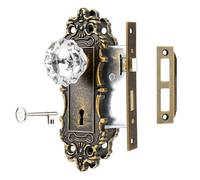 ToPToToo Mortise Lock Set for Interior Door, Antique Brass Door Knobs with Lock and Skeleton Key, Vintage Door Handle Lock Replacement for Interior Doors, Antique Brass Finish