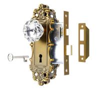 ToPToToo Mortise Lock Set for Interior Door,Vintage Brass Door Knobs with Lock and Skeleton Key, Antique Door Handle Lock Replacement for Interior Doors