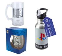 Toptoys2u Bargain Bundles Playstation Classic Logo Design Gift Set - 500ml Glass Stein & 500ml Stainless Steel Water Bottle
