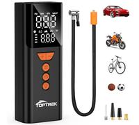 toptrek Cordless Tyre Inflator Air Compressor, 150 PSI Portable Electric Tyre Pump with Preset Value, Auto Shutoff & LED Light, 4000mAh Digital Air Pump with Power Bank for Car/Motorcycle/Bike/Ball