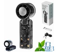 TopTrend1 ICE FAN - Mini Portable Handheld Turbo Fan with Cooling Plate & ICE Button, 3600 mAh Battery for Hours of Personal Cooling. USB Rechargeable Handheld Fan with LED Light (BLACK)