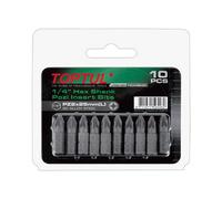 Toptul 10Pcs Pz2 1/4 Inch Hex 25mm Insert Bit High-Strength S2 Alloy Steel Fsca0802G
