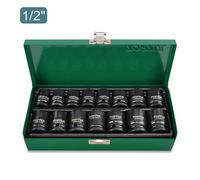 Toptul 15 Piece 1/2 Inch Drive 6Pt Flank Impact Socket Set Black Phosphate Finished