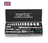 Toptul 18 Piece 3/8 Inch Drive 6 Pt Flank Socket Set Metric Satin Chrome Gcad1805