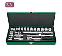 Toptul 25 Piece 3/8 Inch Drive 6 Point Socket Set With Metal Case Robust Gcad2502