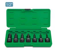 Toptul 7Pcs 1/2 Inch Drive Hex Bit Impact Socket Set Black Phosphate Gdai0702